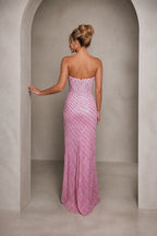  Graceprom sparkly pink prom dress strapless straight back corset party gown back view