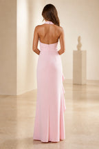 Graceprom pink bridesmaid dress open‑back halter neck zipper closure formal gown back view