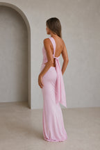 Soft Mermaid One‑Shoulder Sleeveless Tie‑Back Cutout Long Bridesmaid Dress