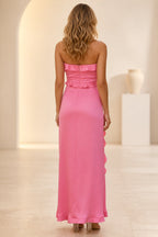 Back view of Graceprom strapless ruffled satin bridesmaid maxi dress with hidden zipper