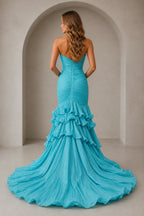 Graceprom turquoise wedding guest dress zipper back mermaid gown back view