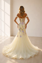 Graceprom colorful flower prom dress lace‑up corset back tulle formal party gown back view