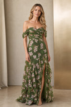 green-floral-off-shoulder-wedding-guest-dress-front.webp