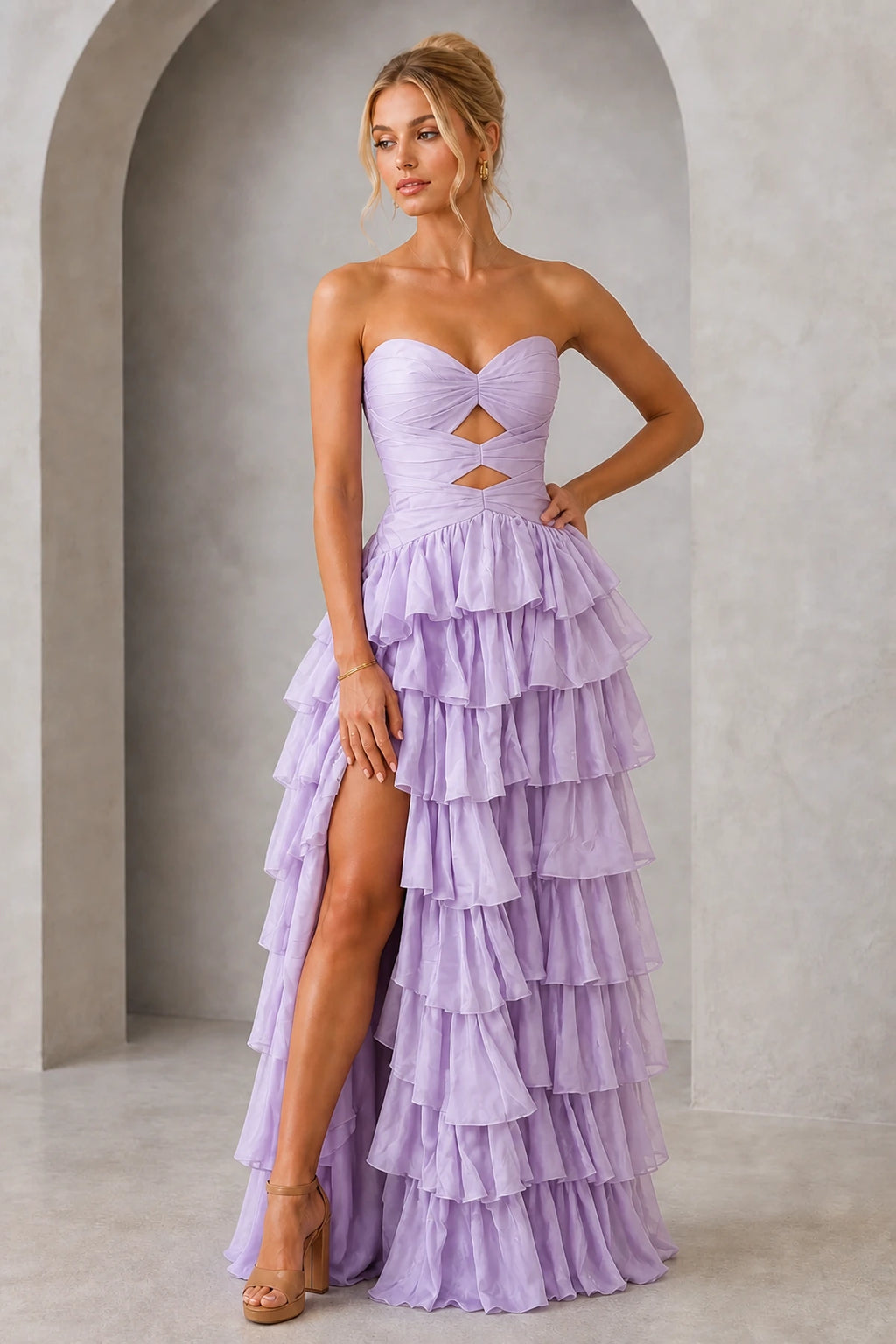 Playful A-Line Sweetheart Neck Strapless Lace-Up Back Floor-Length Prom Dress
