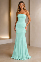 Chic Satin Mermaid Straight-Neck Strapless Sleeveless Zip-Back Floor-Length Bridesmaid Dress