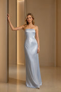 Ice blue strapless long bridesmaid dress by GraceProm