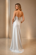 Polished Sheath Strapless Sleeveless Lace Up Back Long Bridesmaid Dress