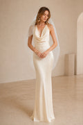 Timeless Sheath Cowl Halter Sleeveless Open Back Long Bridesmaid Dress