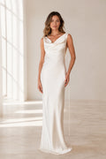 Ivory cowl neck sleeveless long bridesmaid dress by GraceProm