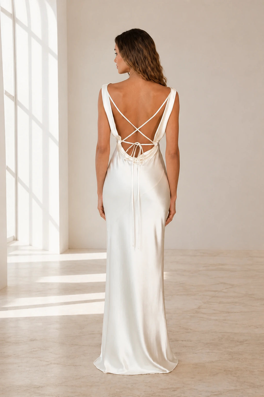 Graceful Sheath Cowl Neck Sleeveless Tie Back Long Bridesmaid Dress