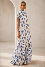 Graceful A-Line High-Neck Short-Sleeve Keyhole-Back Floor-Length Mother of the Bride Dress
