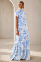Graceful A-Line High-Neck Short-Sleeve Keyhole-Back Floor-Length Mother of the Bride Dress