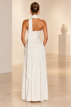 Ivory strapless floral A-line prom dress with corset bodice by Graceprom