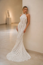 Ivory lace halter neck mermaid wedding dress by GraceProm
