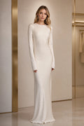 Ivory round neck long sleeve floor length bridesmaid dress by GraceProm