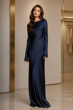Timeless Sheath Round Neck Long Sleeve Tie Back Long Bridesmaid Dress