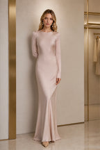 Timeless Sheath Round Neck Long Sleeve Tie Back Long Bridesmaid Dress