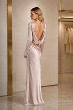 Timeless Sheath Round Neck Long Sleeve Tie Back Long Bridesmaid Dress