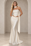 Modern Mermaid Straight Neck Strapless Lace Up Floor Length Prom Dress