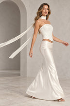 Modern Mermaid Straight Neck Strapless Lace Up Floor Length Prom Dress