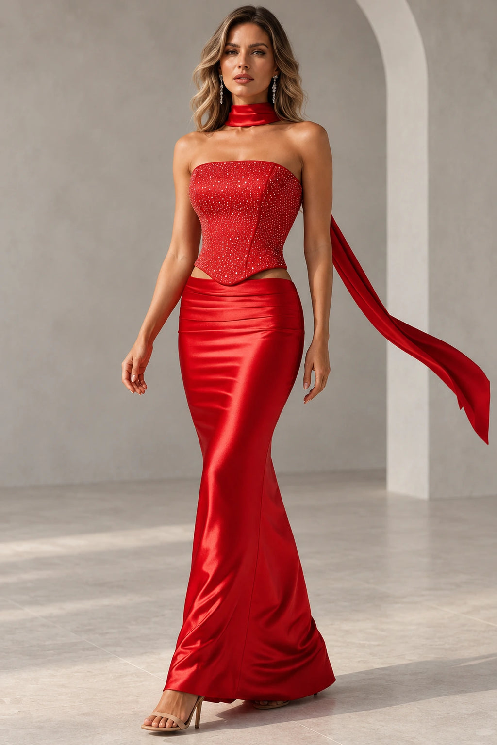 Modern Mermaid Straight Neck Strapless Lace Up Floor Length Prom Dress