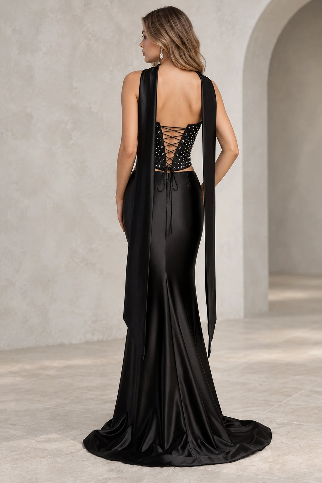 Modern Mermaid Straight Neck Strapless Lace Up Floor Length Prom Dress