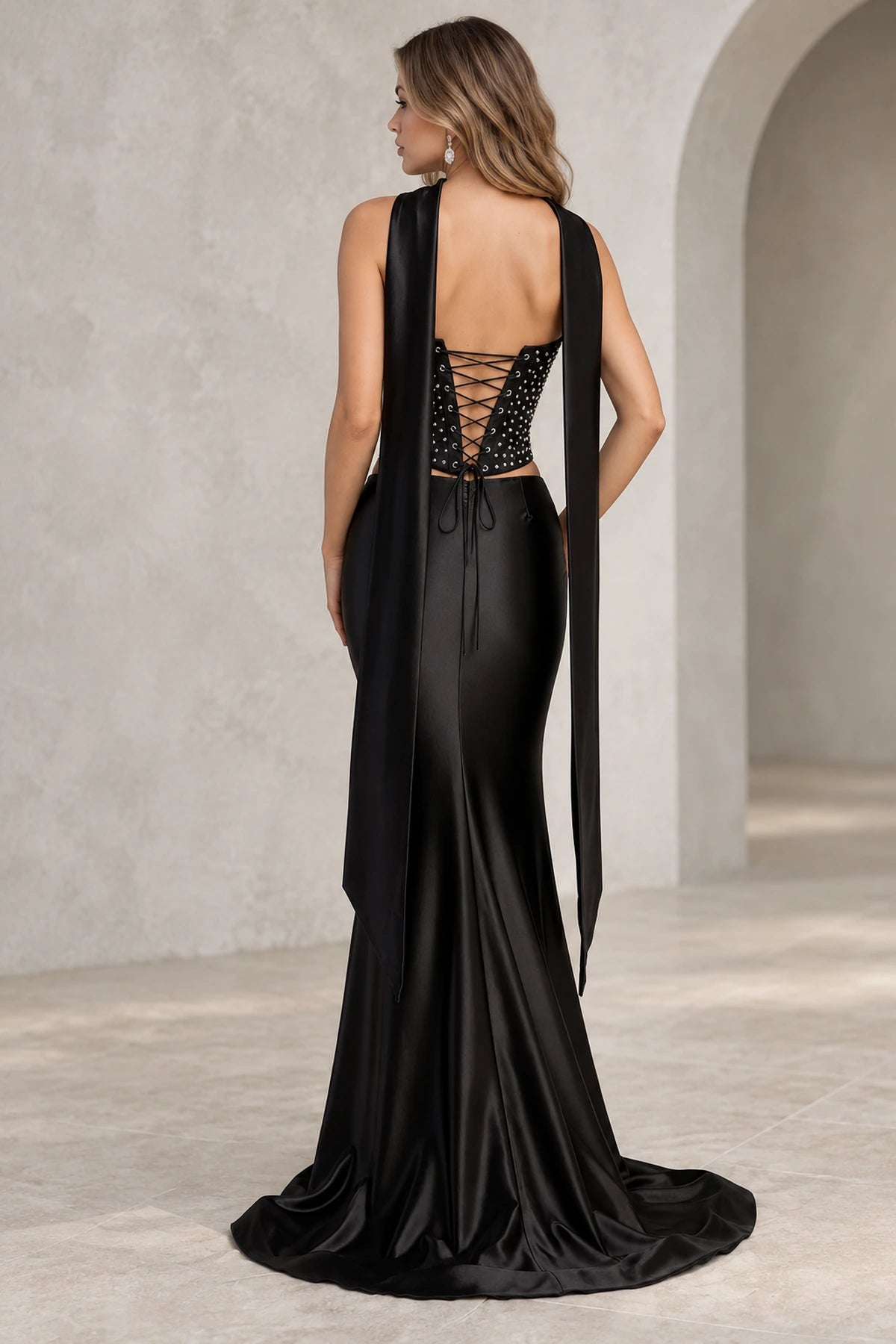 Modern Mermaid Straight Neck Strapless Lace Up Floor Length Prom Dress