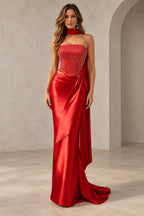 Modern Mermaid Straight Neck Strapless Lace Up Floor Length Prom Dress