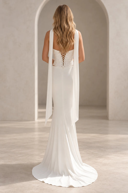 Modern Mermaid Straight Neck Strapless Lace Up Floor Length Prom Dress
