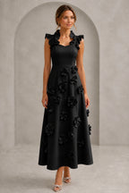 Refined A-Line Sweetheart Ruffle-Sleeve Zip-Back Ankle-Length Wedding Guest Dress