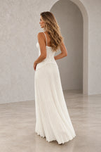 Romantic Lace Chiffon A-Line Sweetheart Sleeveless Low-Back Floor-Length Wedding Dress
