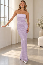 Elegant Column Strapless Sleeveless Lace Back Floor Length Prom Dress