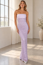 Elegant Column Strapless Sleeveless Lace Back Floor Length Prom Dress