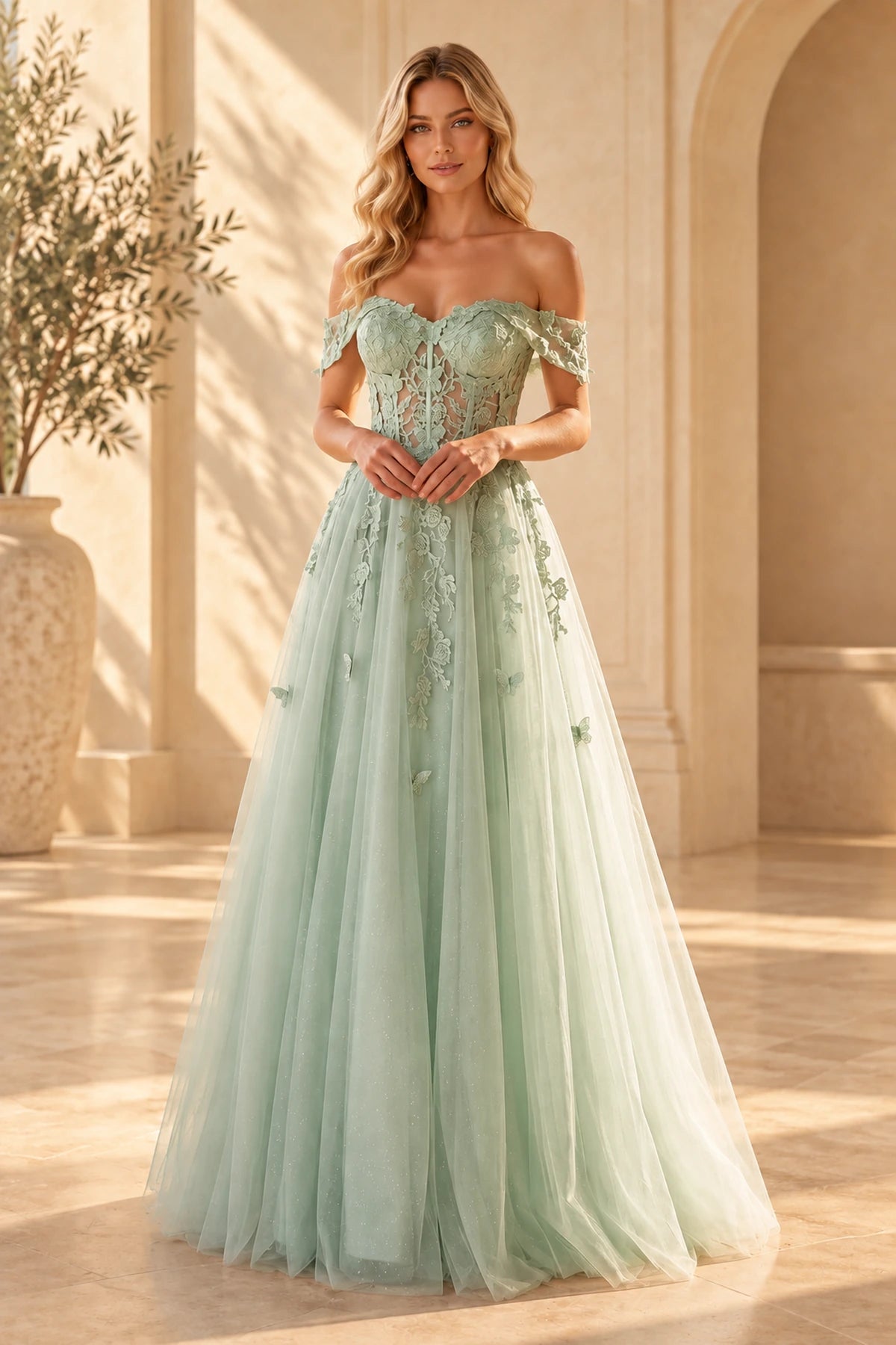 Romantic A Line Sweetheart Off Shoulder Lace Up Back Prom Dress