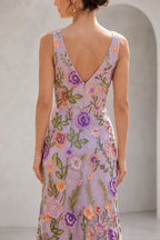 Romantic A-Line V-Neck Sleeveless V-Back Floor-Length Wedding Guest Dress