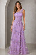 Romantic A-Line One-Shoulder Sleeveless Asymmetrical Back Floor-Length Prom Dress