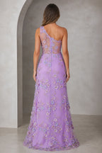 Romantic A-Line One-Shoulder Sleeveless Asymmetrical Back Floor-Length Prom Dress