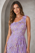 Romantic A-Line One-Shoulder Sleeveless Asymmetrical Back Floor-Length Prom Dress
