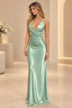 Elegant A Line V Neck Sleeveless Open Back Floor Length Prom Dress