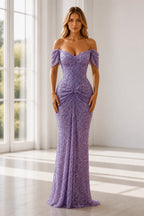 Radiant Sheath Sweetheart Cap Sleeve Fitted Floor Length Prom Dress