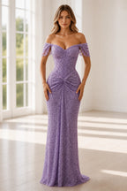 Radiant Sheath Sweetheart Cap Sleeve Fitted Floor Length Prom Dress