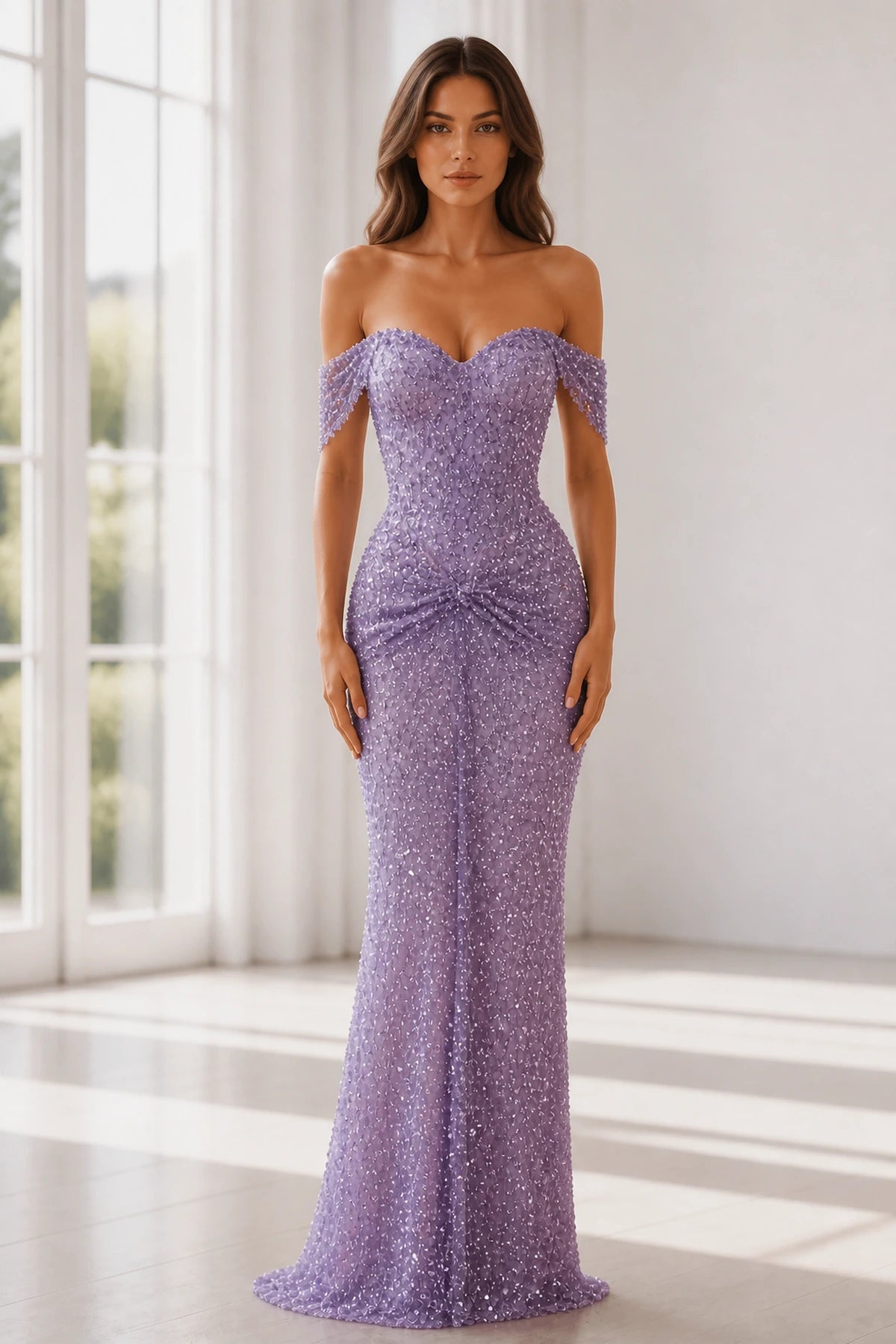 Radiant Sheath Sweetheart Cap Sleeve Fitted Floor Length Prom Dress