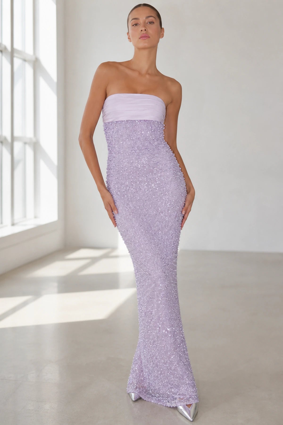 Radiant Sheath Strapless Straight Neck Lace Up Back Floor Length Prom Dress