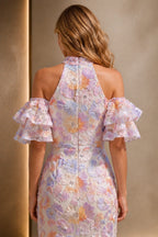 Dreamy Sheath Halter Neck Ruffle Sleeve Zip Back Floor-Length Evening Dress