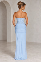 Graceprom light blue fitted back beaded bridesmaid dress back view