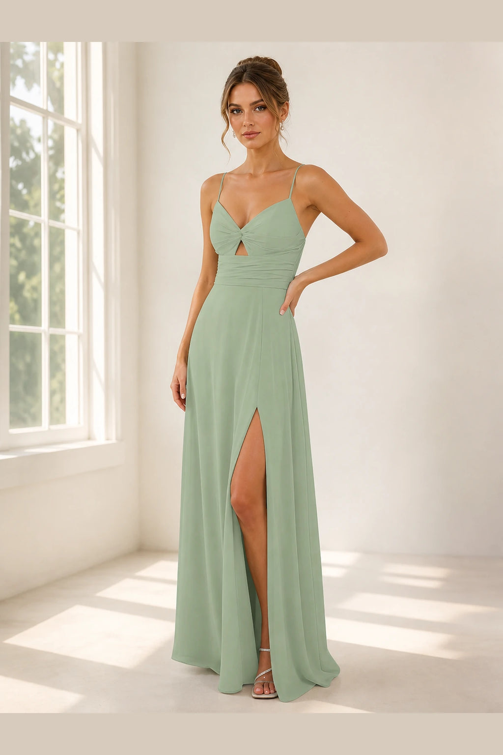 Chic A-Line Sweetheart Spaghetti-Strap Cross-Back Long Bridesmaid Dress