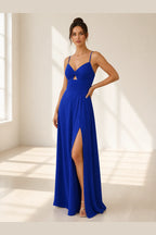 Chic A-Line Sweetheart Spaghetti-Strap Cross-Back Long Bridesmaid Dress