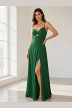 Chic A-Line Sweetheart Spaghetti-Strap Cross-Back Long Bridesmaid Dress