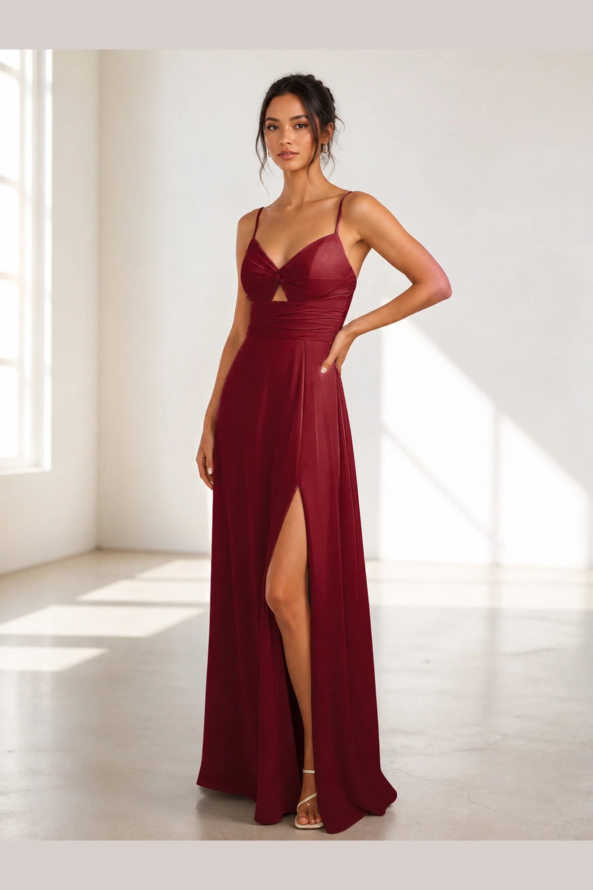 Chic A-Line Sweetheart Spaghetti-Strap Cross-Back Long Bridesmaid Dress