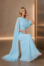 Graceful Sheath Bateau Neck Draped Cape Back Floor-Length Bridesmaid Dress